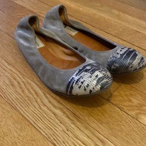 Lanvin, ballet flats in grey with snake skin toe caps, Size 40 / 9.5 US